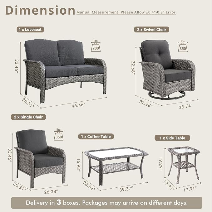 Weaxty 7 Pieces Patio Furniture Set, Wicker Outdoor Swivel Rocking Chairs - Image 2