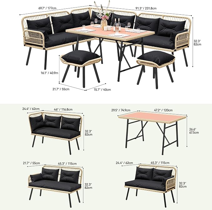 YITAHOME L-Shaped Patio Furniture Set, All-Weather Rattan Outdoor Conversation - Image 2