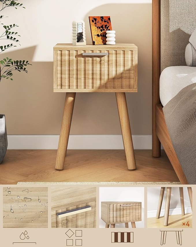 YMYNY Narrow Fluted Nightstand Set of 2, Small End Table, Modern Coffee Table - Image 9