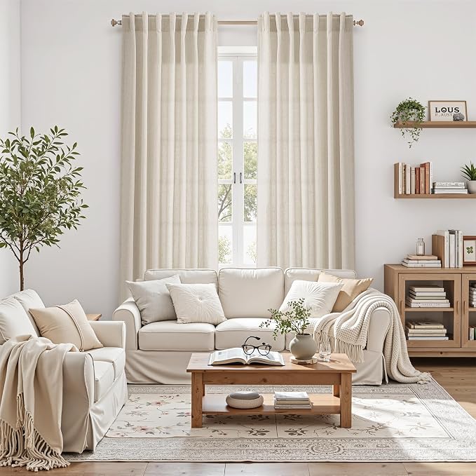 Boho Linen Curtains for Living Room 126 Inches Long Light Filtering Semi Sheer - Image 8
