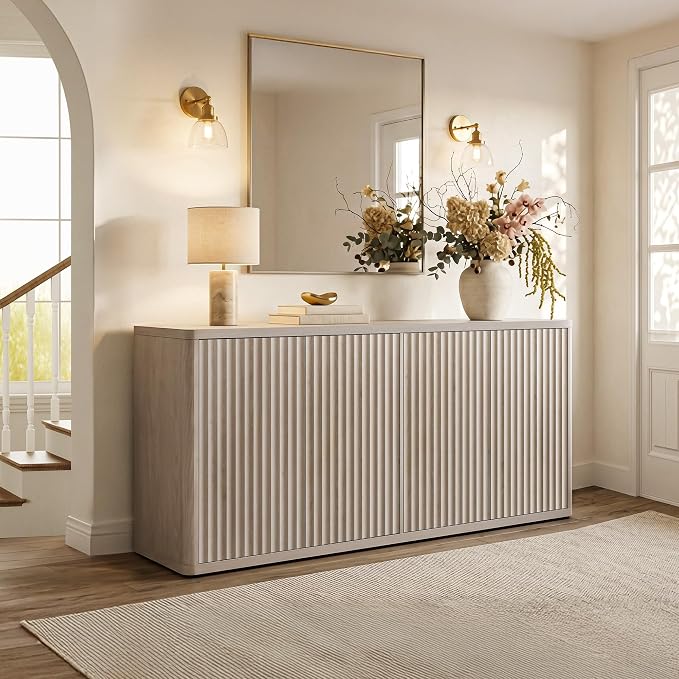 SICOTAS Buffet Cabinet with Storage Accent Sideboard with 4 Doors 66.3" Wide - Image 9