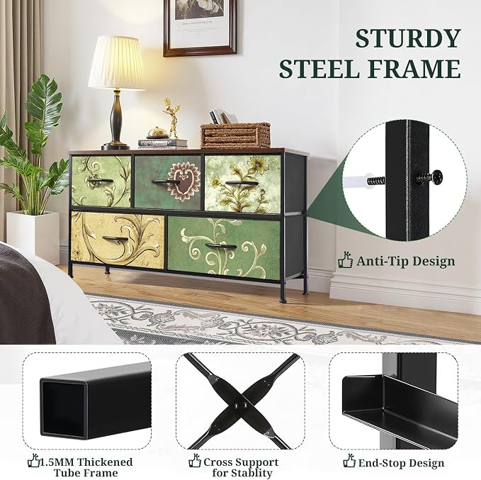 5-Drawer Dresser for Bedroom, Anti-Tip Wide Storage Organizer Fabric Chest of - Image 4