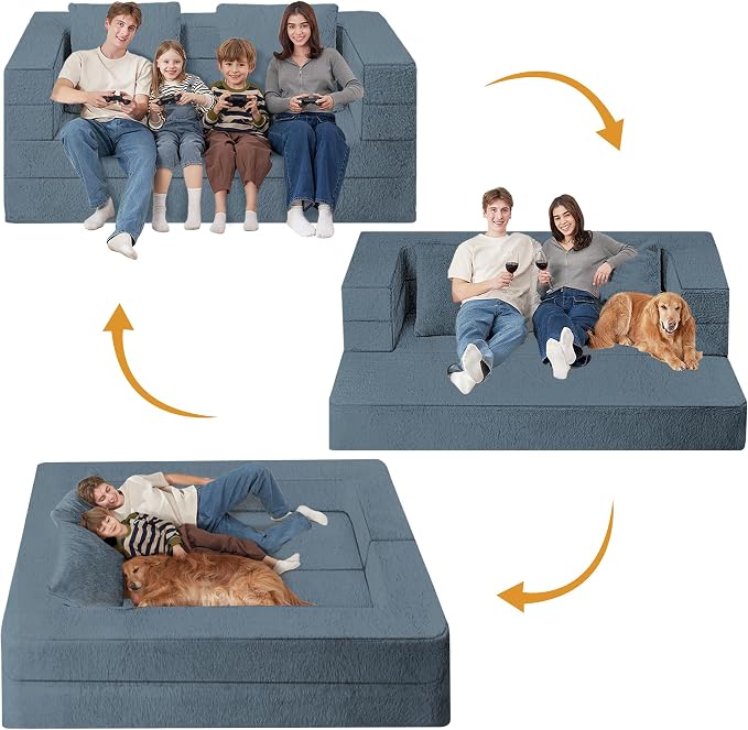 Futon Sofa Bed with Pillow, 3-in-1 Sleeper Sofa Bed with Removable Cover - Image 4