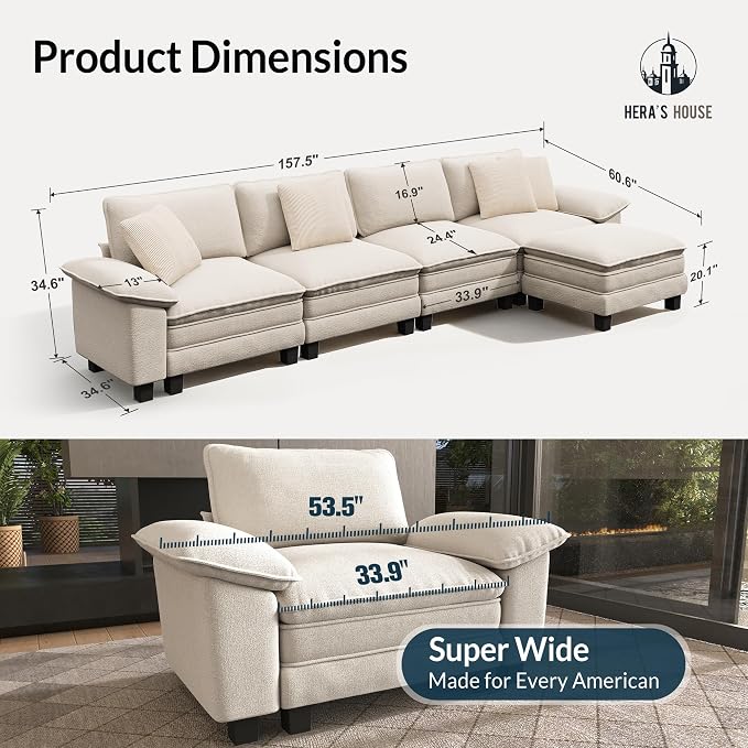 HERA'S HOUSE 158" Modular Sectional Sofa, Oversized L Shaped Couches - Image 2