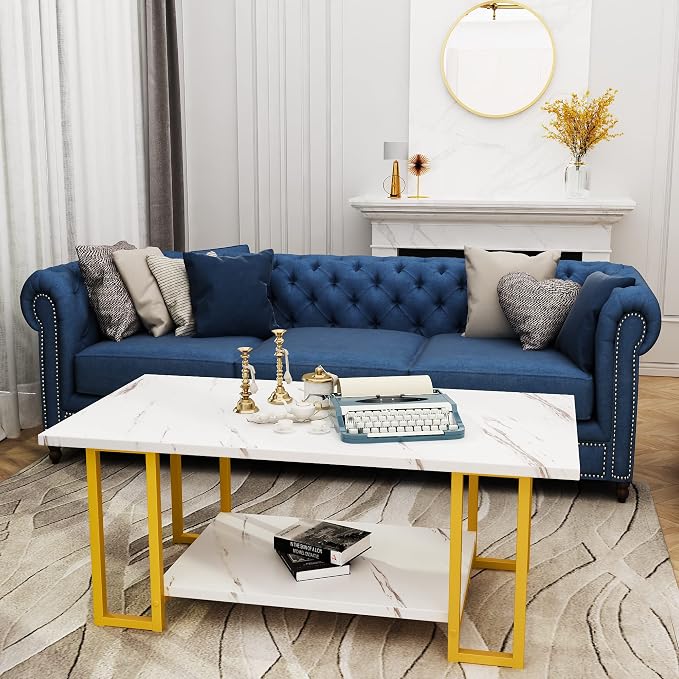 AWQM Marble Coffee Table, Faux Marble Top Rectangular Coffee Table - Image 4