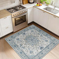 RELEANY Area Rugs Square 4ft Washable Non-Slip, Floral Vintage Distress Print by RELEANY