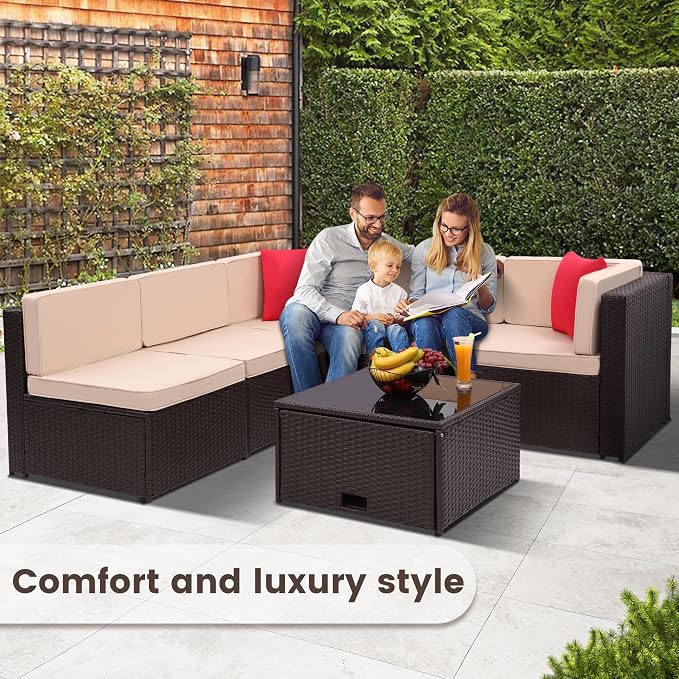 KROFEM 8-Piece Patio Furniture Set, Outdoor Wicker Rattan Sectional - Image 3