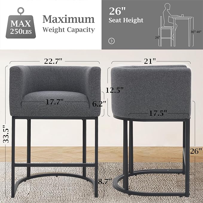 ClinQ 26" H Counter Height Bar Stools Set of 1, Modern Barrel Counter Stools - Image 2