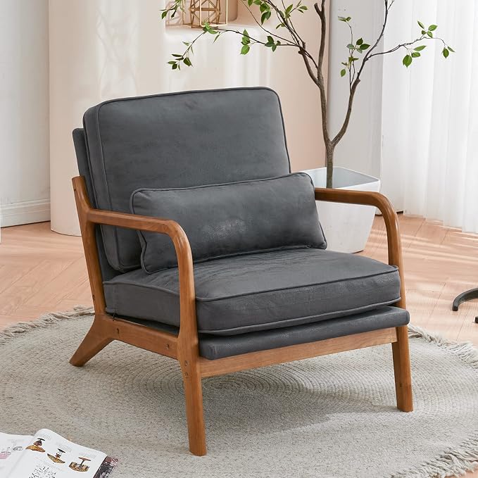 Bonnlo Microfiber Dark Grey Accent Chairs Set of 2, Upholstered Mid Century - Image 6