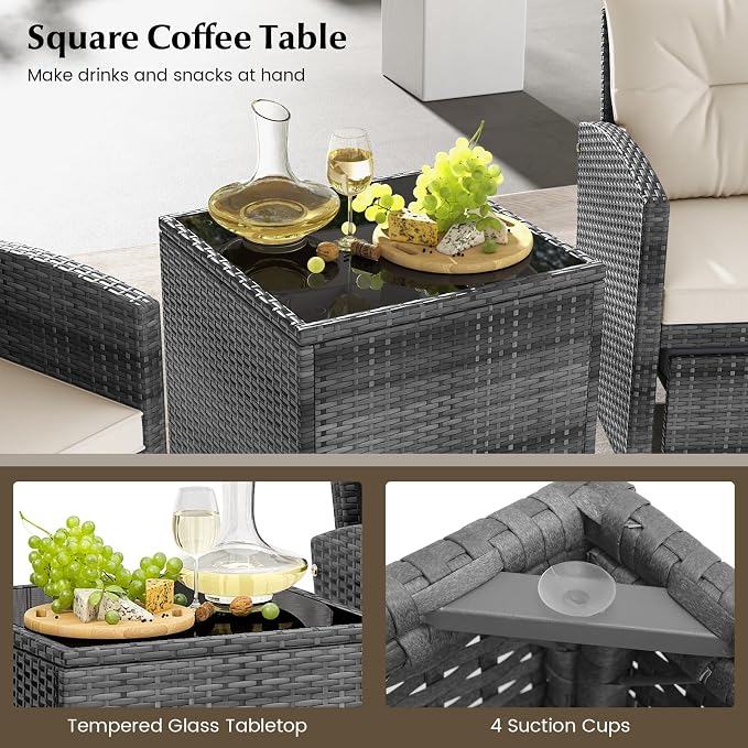 Tangkula 5 Pieces Patio Conversation Set, PE Wicker Rattan Outdoor Furniture Set - Image 6