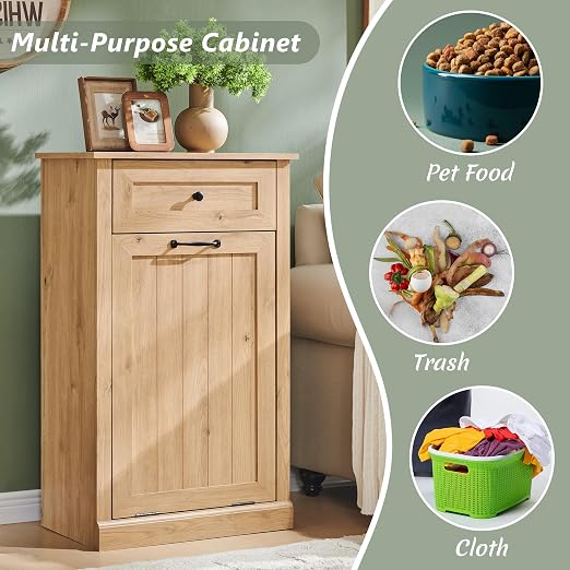 IFGET Tilt Out Trash Can Cabinet, 10 Gallon Farmhouse Laundry Hamper Cabinet - Image 4