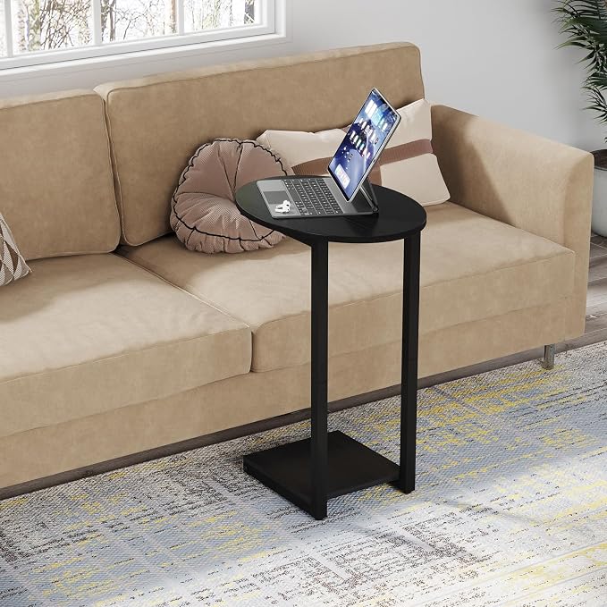 Hosfais Small Side Table End Table, C-Shaped Wood Coffee Table TV Tray - Image 6