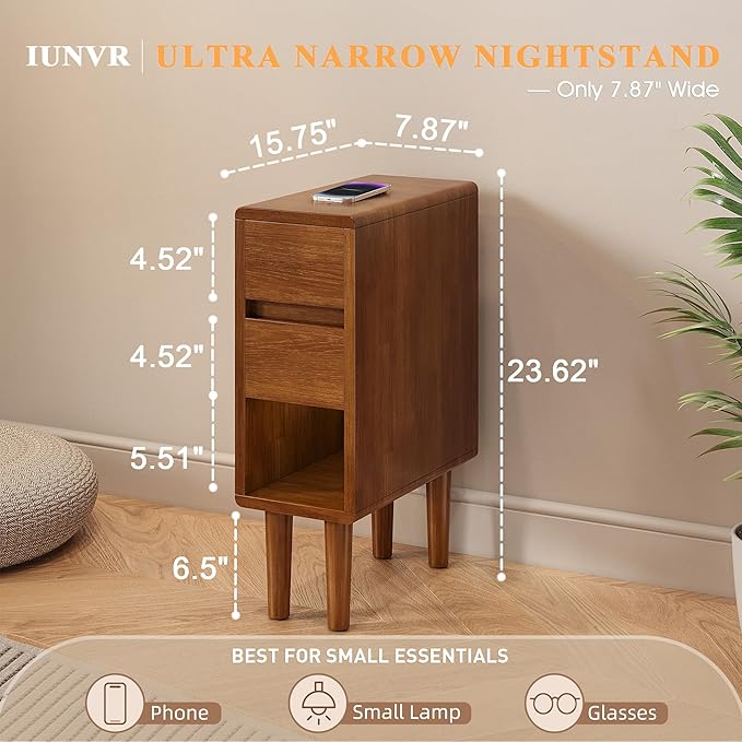 Narrow Nightstand 2 Drawers - Image 2