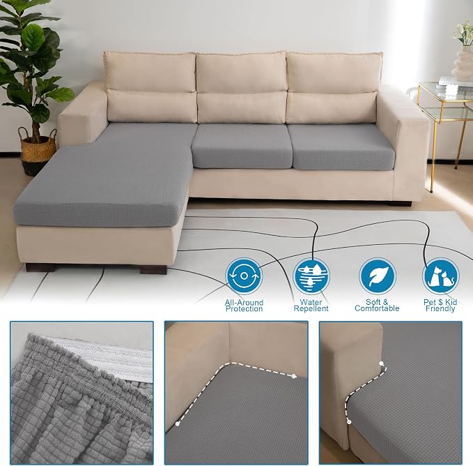 Water Repellent L Shaped Couch Covers 3 Pieces Sofa Seat Cushion Slipcovers - Image 3