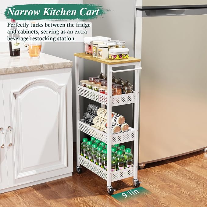 OKZEST Utility Slim Storage Cart, 4-Tier Narrow Bathroom Organizers and Storage - Image 8