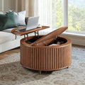 Evermagin 31.5'' Round Coffee Table, Fluted Lift Top Oak Coffee Table by Evermagin