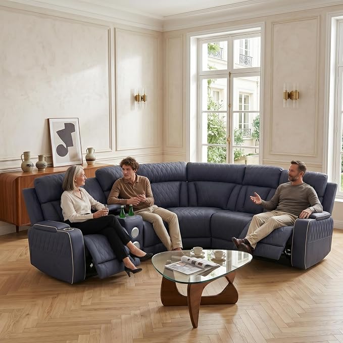Power Recliner Sectional Sofa, L-Shaped Living Room Furniture Set, Reclining - Image 9