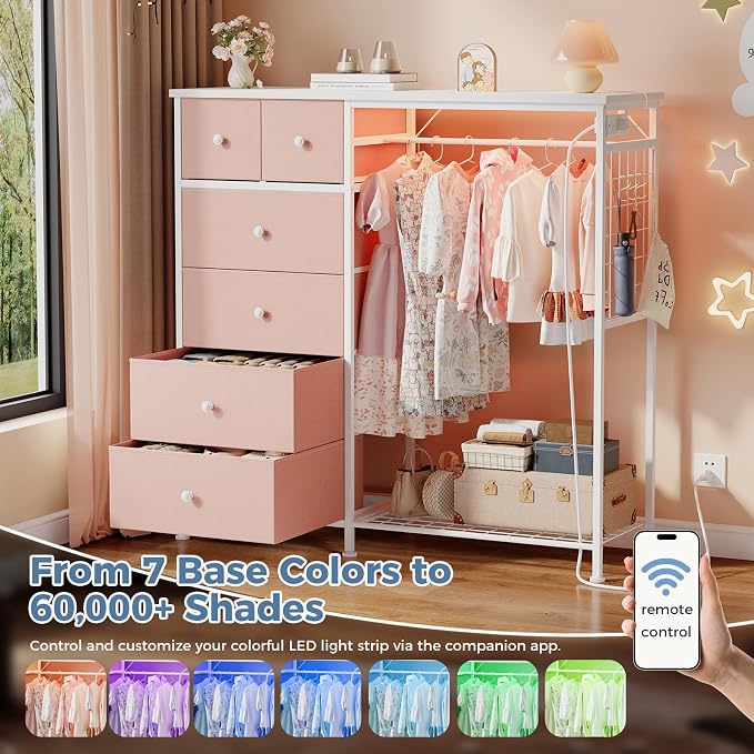 DUMOS Dresser for Bedroom with Hanging Rack, 6 Drawer Fabric Dresser with - Image 6