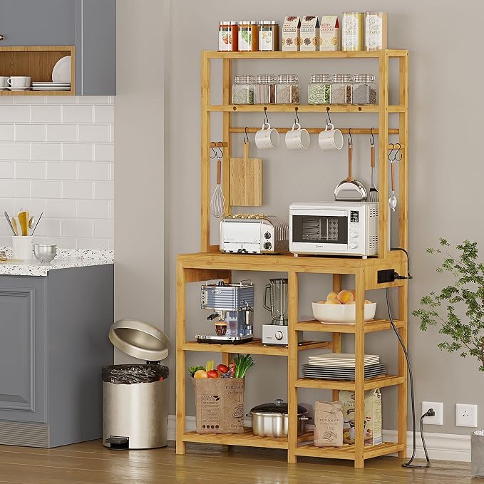 Bakers Rack with Power Outlets, 8-Tier Microwave Stand, Kitchen Utility Storage - Image 3