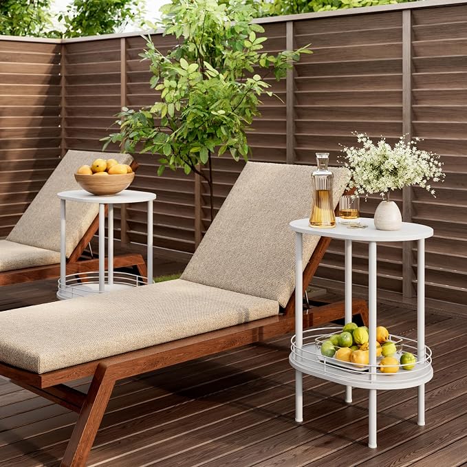 White Side Table Set of 2, Small Modern Round Side Table - Image 7