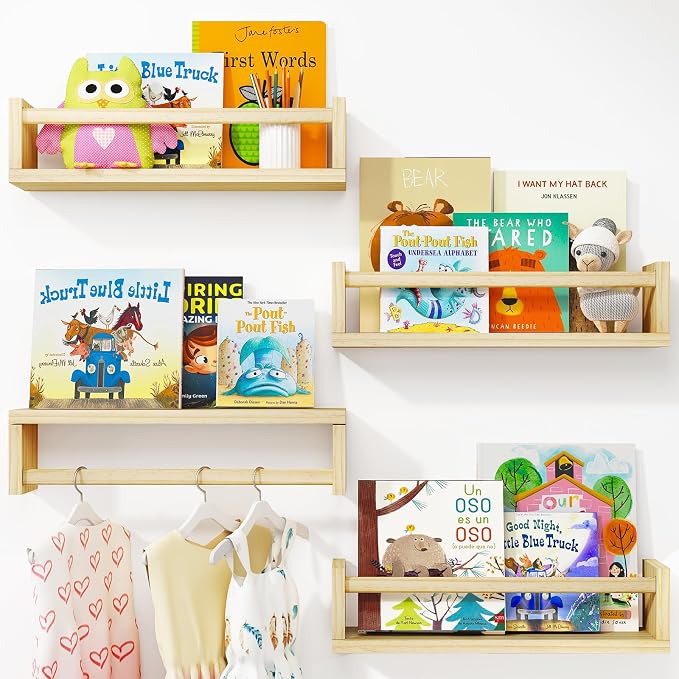 Fixwal Nursery Book Shelves, 16.5 Inch Floating Nursery Bookshelves, Solid Wood by Fixwal
