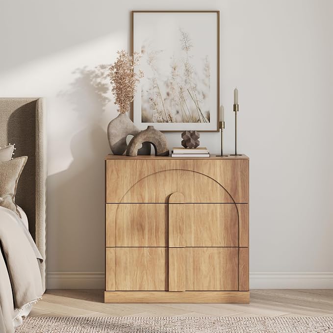 BELLEZE Sideboard Cabinet with 3 Drawers, Modern Wood Buffet Cabinet with Arc by BELLEZE