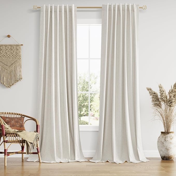 Guken 102 Inches Extra Long Boho 100% Blackout Linen Curtains 2 Panels Set by Guken