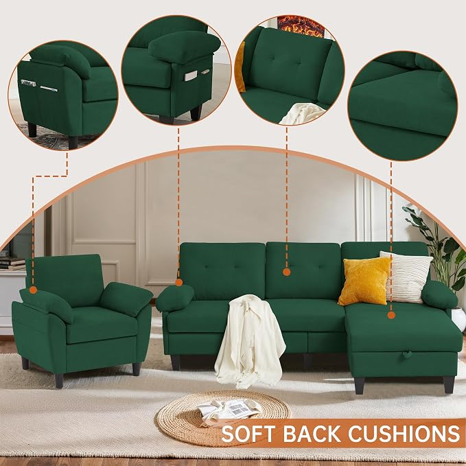 2 Piece Sectional Sofa Set, 3 Seat L Shaped Couches - Image 4
