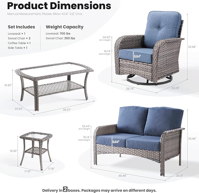 ovios 5-Piece Patio Furniture Set, Outdoor Wicker Sofa - Image 9