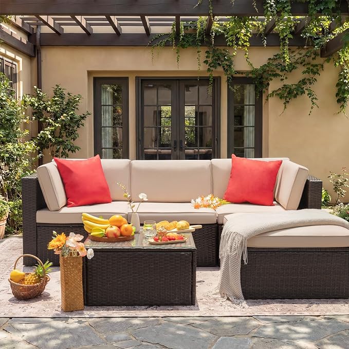 Devoko 5 Pieces Patio Furniture Sets All Weather Outdoor Sectional Patio Sofa - Image 7