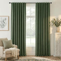 RYB HOME Olive Green 100% Blackout Linen Curtains 96 inches Long, Luxury by RYBHOME