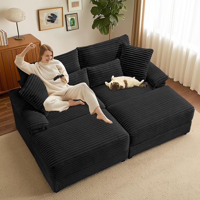 SUNWAVE 74" W Double Chaise Lounge Chair Indoor, Oversized Loveseat - Image 3