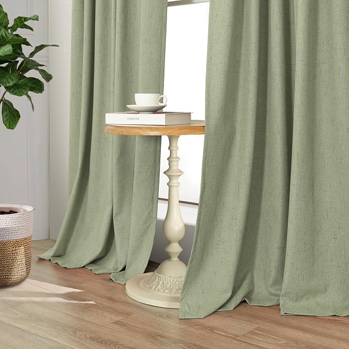 102 Inch Curtains Blackout Sage Green Christmas Decoration Black Out Linen - Image 7