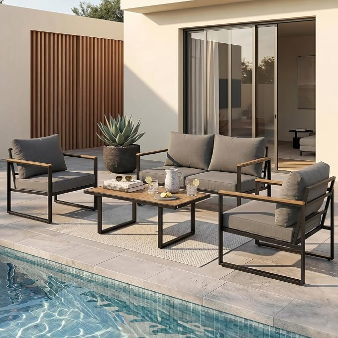 Modern Patio Furniture Set, 4 Pieces Outdoor Conversation Set by Unknown