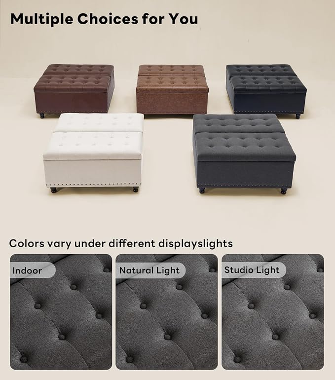 Tbfit Large Square Storage Ottoman Bench, Tufted Upholstered Coffee Table - Image 9