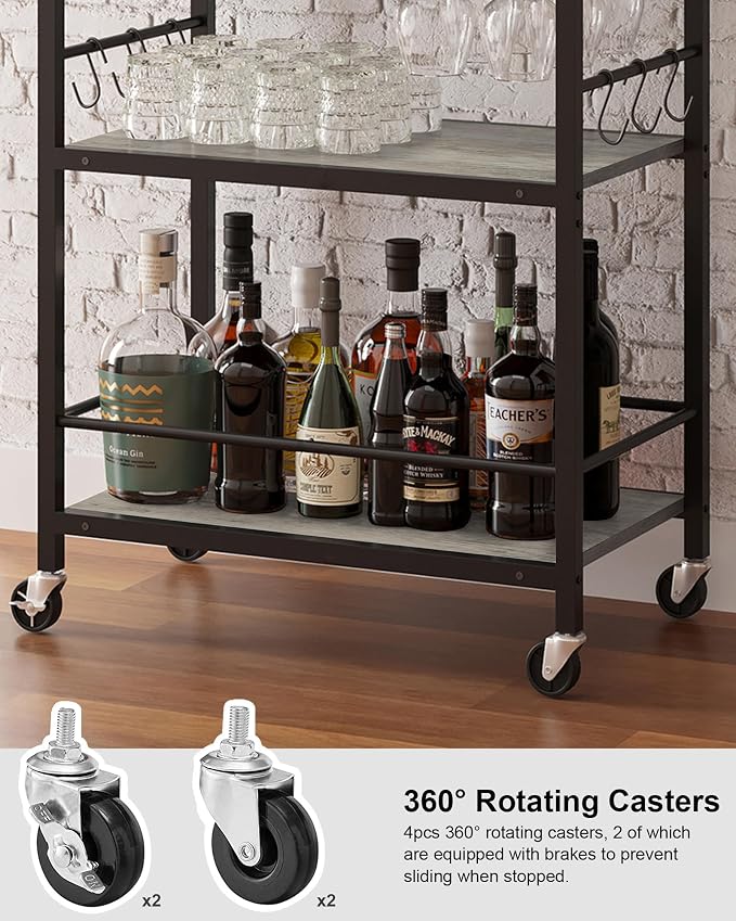 TUTOTAK Bar Cart, Home Bar Serving Cart, Microwave Cart, Drink Cart, Mobile - Image 4