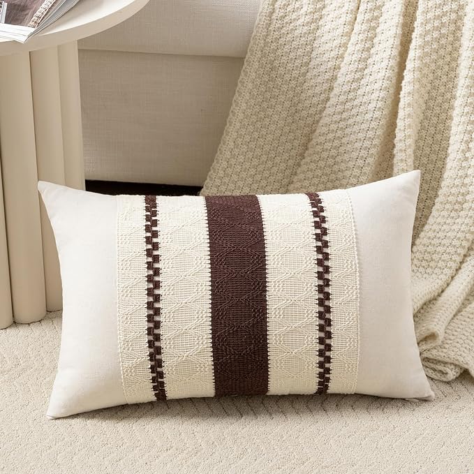 Fancy Homi Set of 1 Boho Brown Lumbar Decorative Throw Pillow Cover 12x20 Inch by Fancy+Homi