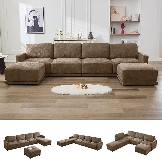 143.8" Modular U Shaped Sofa, Oversized Sectional Cloud Couch, 6 Seater Deep by CACFTII