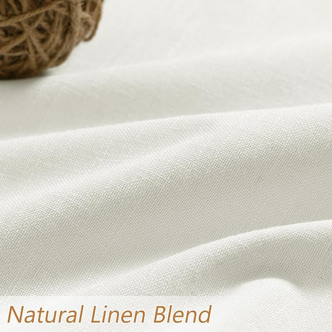 Guken Ivory 100% Blackout Linen Curtains 96 Inch Length 2 Panels Set - Image 3