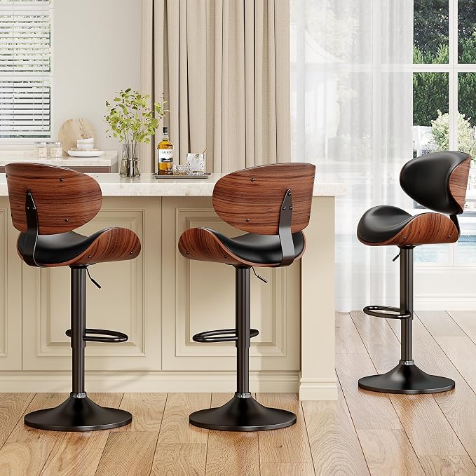 YaFiti Bar Stools Set of 4, Bentwood Adjustable Height Swivel Bar Stools - Image 8