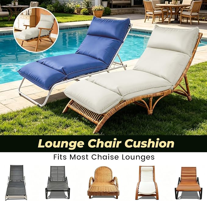 Outdoor Chaise Lounge Chair Cushion, Waterproof Non-Slip Patio Chaise Lounge - Image 6