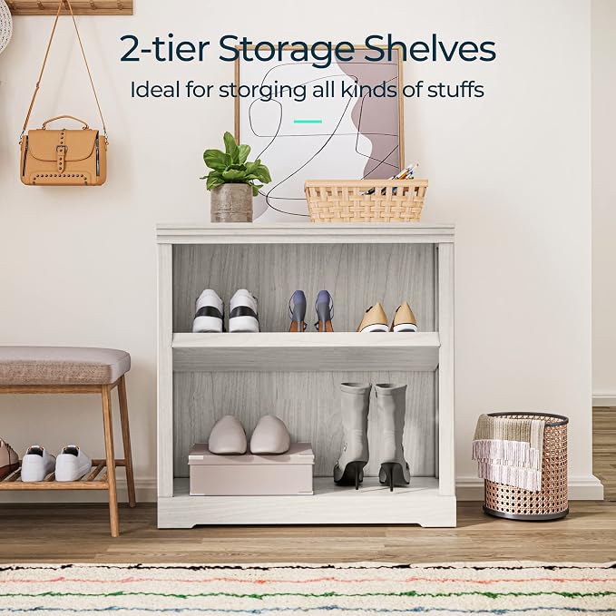 LINSY HOME 2-Tier Bookcase and Bookshelf, Small Wood Display Storage Shelves - Image 4