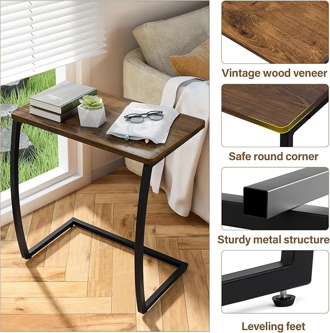 SRIWATANA Side Table, End Table, Vintage C-Shaped Couch Table - Image 8