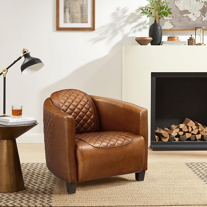 Art Leon Genuine Leather Chair, Mid Century Industrial Accent Arm Chair by ArtLeon