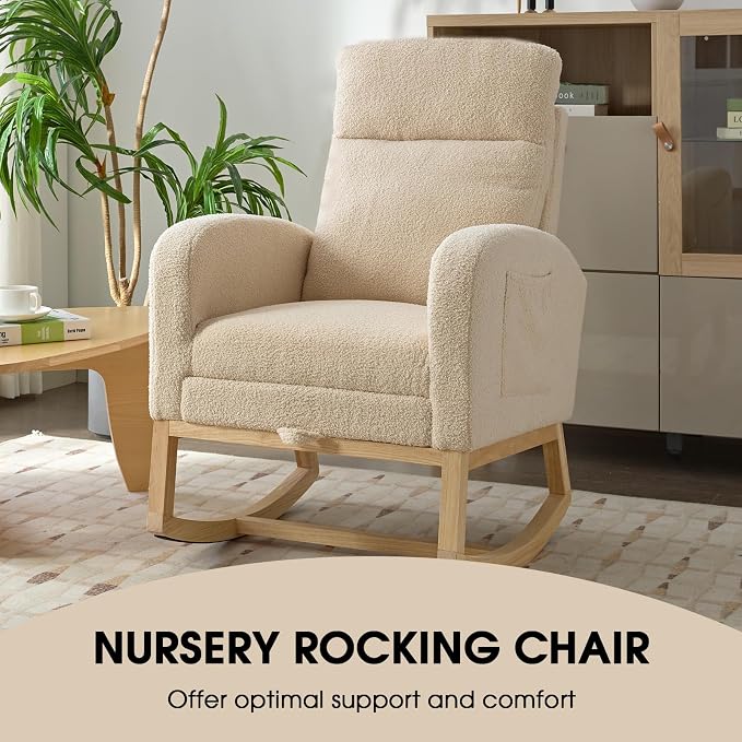 NIOIIKIT Modern Nursery Rocking Chair, Teddy Upholstered Rocking Chair - Image 4