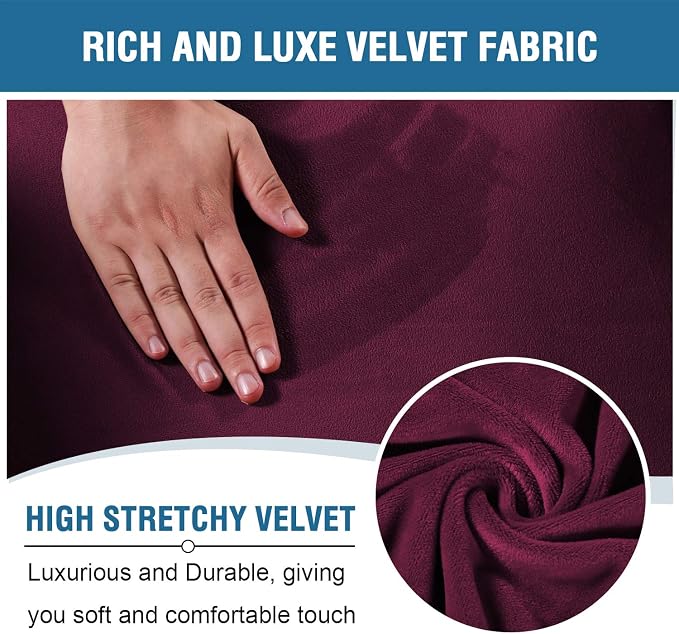 H.VERSAILTEX Velvet Stretch Recliner Couch Covers 6-Pieces Recliner Loveseat - Image 3