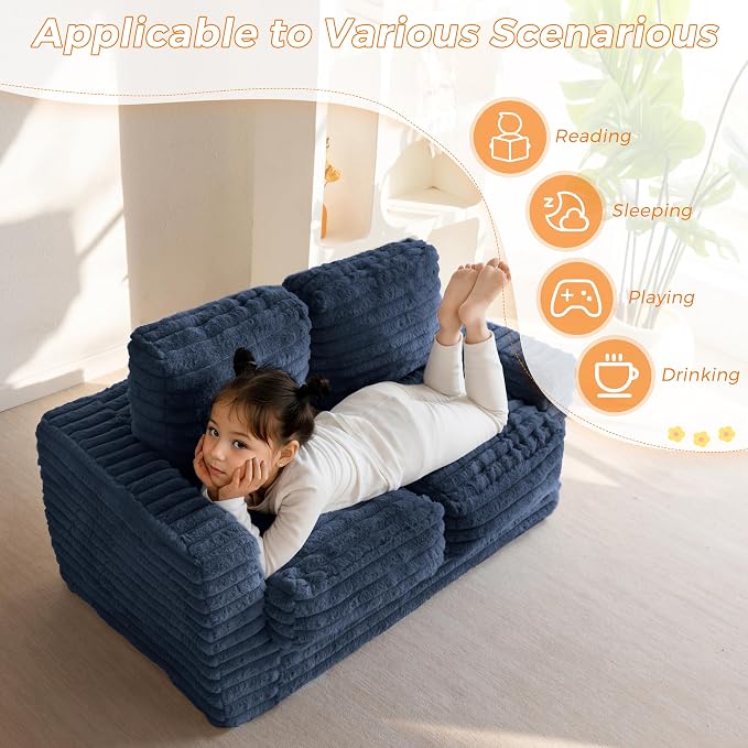 MAXYOYO Extra Wide Kids Bean Bag Chair, Comfy Faux Fur Bean Bag Sofa - Image 8