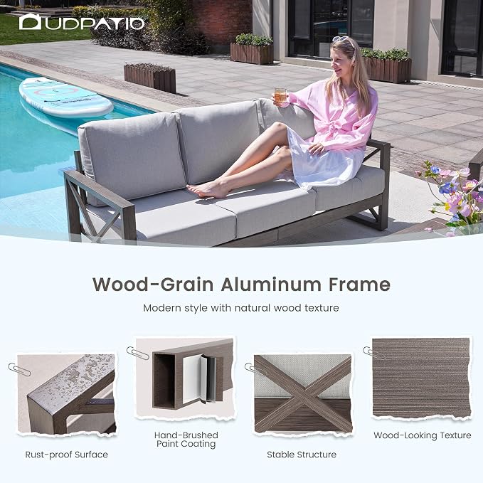 UDPATIO Aluminum Patio Furniture Set, Faux Wood Grain Modern Outdoor Furniture - Image 4