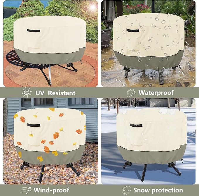 Round Patio Table Cover, 600D Heavy Duty Outdoor Furniture Covers Waterproof - Image 7