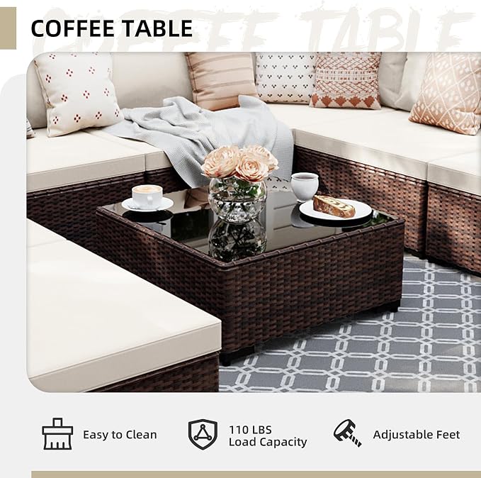 UPHA 9 Pieces Patio Furniture Sets, Wicker Outdoor Sectional Sofa Couch - Image 6